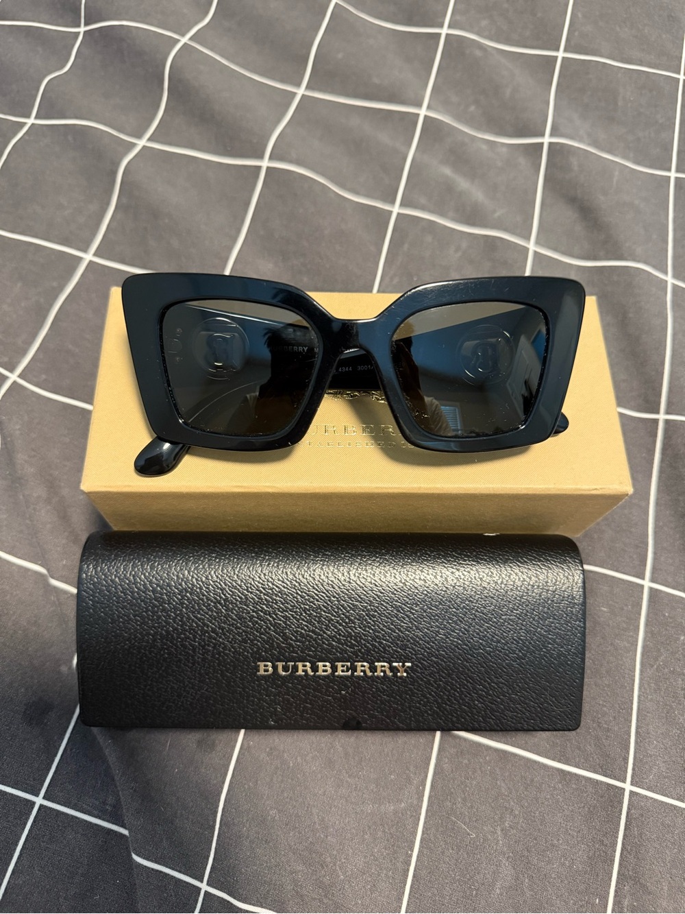 Burberry B 4344 Square Sunglasses – Black/Gold TB Monogram